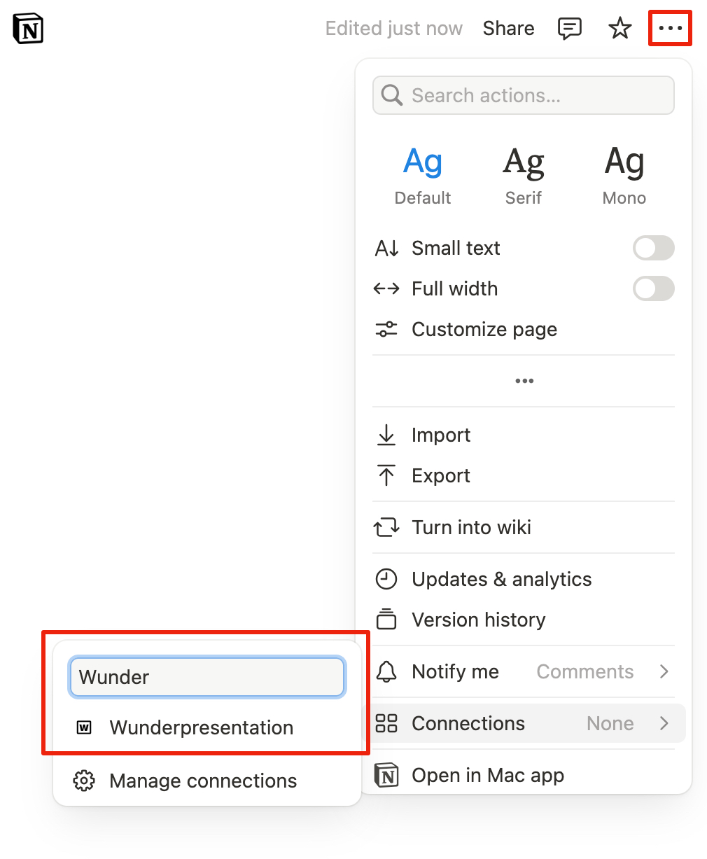 Notion Connect to Wunderpresentation